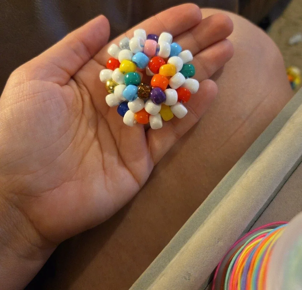 Handmade Multicolor Bead Fidget for Kids - White & Rainbow